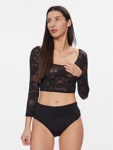 Triumph Bluzka Smart Deco Crop Top 10215947 Czarny Slim Fit. Czarne bluzki Triumph, bez wzorów, z syntetyku, bez kołnierzyka, bez ramiączek. Za 139,99 zł.