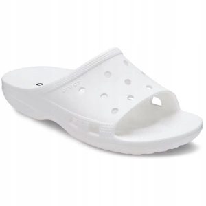 Klapki Dla Dorosłych Crocs Saturday Slide. Białe klapki Crocs, bez wzorów, z materiału, bez obcasa. Za 109,99 zł.