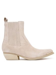 Guess Kowbojki FLTLN2 SUE10 Beżowy. Brązowe botki Guess, z aplikacjami, ze skóry, bez obcasa, na słupku, bez zapięcia. Za 591,50 zł.