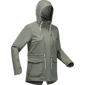 Kurtka turystyczna damska Quechua NH550 wodoodporna. Brązowe kurtki QUECHUA, m, bez wzorów, z materiału, bez kaptura. Za 229,99 zł.