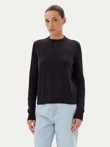 Tommy Jeans Sweter Essential DW0DW20159 Czarny Regular Fit. Czarne swetry klasyczne Tommy Jeans, xxs, z bawełny, bez kołnierzyka. Za 279,99 zł.