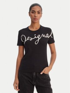 Desigual T-Shirt 26SWTK07 Czarny Regular Fit. Czarne t-shirty Desigual, xl, bez wzorów, z bawełny, bez kołnierzyka, bez ramiączek. Za 159,99 zł.