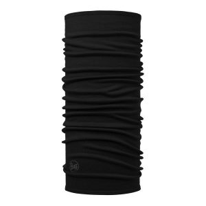 Chusta wielofunkcyjna z wełny merynosów Buff Merino Midweight. Czarne apaszki i chusty Buff, bez wzorów, z wełny, sportowe. Za 149,90 zł.