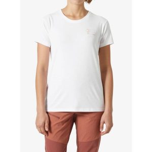 Koszulka szybkoschnąca damska Helly Hansen Skog Recycled Graphic Tee. Białe koszulki sportowe Helly Hansen, bez wzorów, bez ramiączek. Za 156,99 zł.