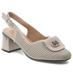 Czółenka damskie Vinceza, cholewka ze skóry naturalnej licowej z perforacją z broszką na eleganckim obcasie, beżowe, 99206. Brązowe czółenka VINCEZA, bez wzorów, ze skóry, bez obcasa, bez zapięcia. Za 189,00 zł.