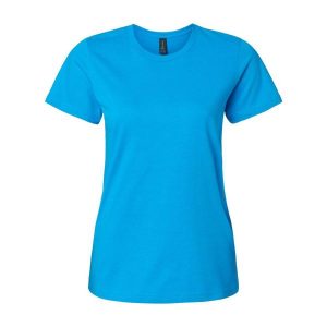 Damska Koszulka Softstyle O Średniej Grubości. Niebieskie bluzki GILDAN, xl, bez wzorów, sportowe, bez kołnierzyka, bez ramiączek. Za 33,99 zł.