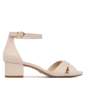 Sandały Tamaris. Brązowe sandały Tamaris, bez wzorów, bez obcasa, na słupku, bez zapięcia. Za 289,99 zł.