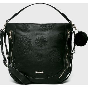 Desigual - Torebka. Czarne torebki klasyczne marki Desigual, z haftami, z materiału. Za 349,90 zł.