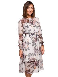 Stylove Sukienka w kolorze białym ze wzorem rozmiar: L. Białe sukienki Stylove, l, bez wzorów, bez kołnierzyka, bez ramiączek, midi. Za 144,92 zł.