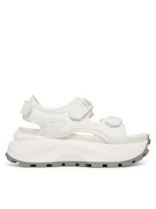 Buffalo Sandały Manhatten SND 1602368 Biały. Białe sandały Buffalo, bez wzorów, z materiału, bez obcasa, na płaskiej podeszwie, bez zapięcia. Za 389,99 zł.