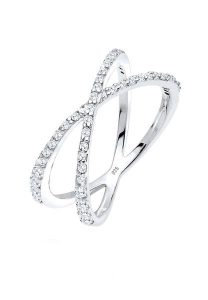Elli Damski pierścionek skręcony X z kryształami z cyrkoniami w srebrze próby 925 Sterling Silver Pierścionki 1 ct. Szare pierścionki Elli, z cyrkonią, srebrne. Za 283,99 zł.