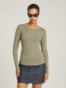 G-Star Koszulka w kolorze khaki rozmiar: XS. Brązowe bluzki G-Star, xs, bez wzorów, z bawełny, retro, bez kołnierzyka, bez ramiączek. Za 96,60 zł.