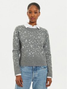 OUI Sweter 89197 1240107 Szary Relaxed Fit. Szare swetry klasyczne Oui, z syntetyku, bez kołnierzyka. Za 379,99 zł.