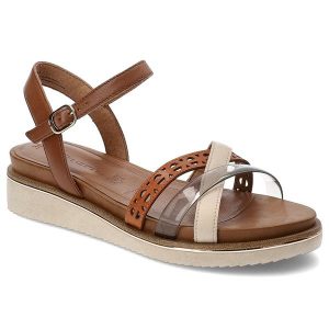 Brązowe Sandały Tamaris Stylowe Obuwie Damskie. Brązowe sandały Tamaris, z aplikacjami, bez obcasa, na koturnie, bez zapięcia. Za 289,00 zł.