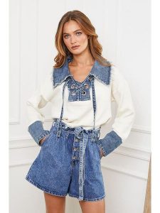 Joséfine Sweter "Calvi" w kolorze kremowo-niebieskim rozmiar: M. Brązowe swetry oversize Joséfine, m, bez wzorów, bez ramiączek. Za 222,41 zł.