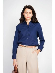 ASSUILI Lniana koszula w kolorze granatowym rozmiar: 40. Niebieskie koszule Assuili, bez wzorów, ze lnu, bez kołnierzyka, bez ramiączek. Za 173,99 zł.