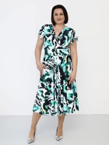 Sukienka Model Lamira Ecru/Green - Jersa. Zielone sukienki Jersa, na co dzień, l, bez wzorów, z materiału, eleganckie, bez kołnierzyka, plus size, bez ramiączek, midi, dopasowane. Za 599,65 zł.
