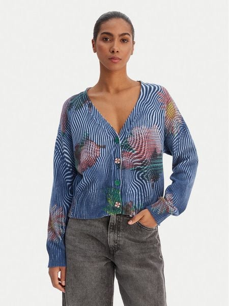Desigual Kardigan 26SWJF19 Niebieski Regular Fit. Niebieskie kardigany Desigual, z bawełny. Za 489,99 zł.