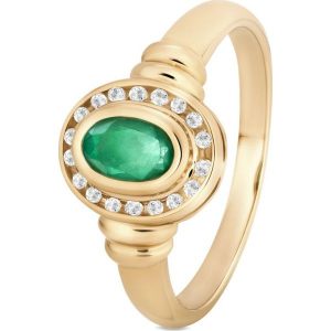 Wspaniały Pierścionek Złoty - złoto żółte 375, Szmaragd,biały topaz. Pierścionki marki W.KRUK. Za 1 390,00 zł.