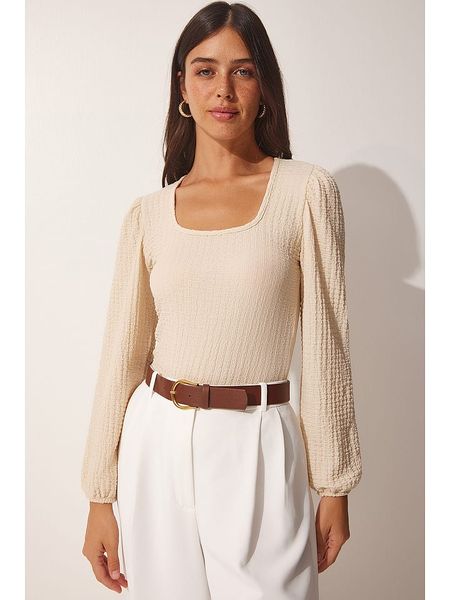 Happiness Istanbul Koszulka w kolorze beżowym rozmiar: 40. Brązowe bluzki Happiness Istanbul, bez wzorów, bez kołnierzyka, bez ramiączek. Za 65,69 zł.