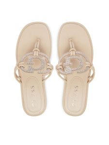 Guess Japonki FLJSM2 SAT21 Beżowy. Brązowe klapki Guess, z aplikacjami, ze skóry, bez obcasa. Za 447,99 zł.
