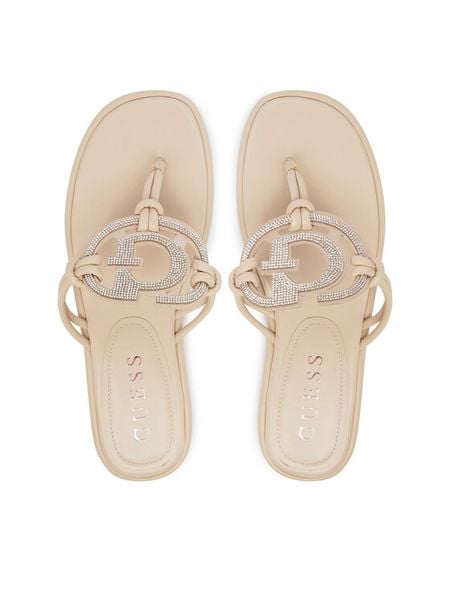 Guess Japonki FLJSM2 SAT21 Beżowy. Brązowe klapki Guess, z aplikacjami, ze skóry, bez obcasa. Za 447,99 zł.