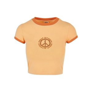 Koszulka court damska z elastycznego dżerseju Koszulka Urban Classics. Brązowe bluzki Urban Classics, bez wzorów, z dżerseju, bez ramiączek. Za 160,50 zł.