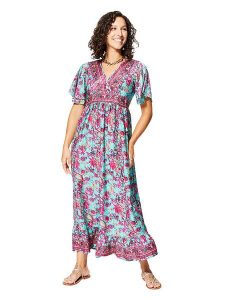 Aller Simplement Sukienka w kolorze błękitno-różowym rozmiar: 34/36. Czerwone sukienki Aller Simplement, bez wzorów, klasyczne, bez kołnierzyka, bez ramiączek, maxi. Za 65,99 zł.