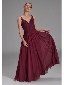 SWING Sukienka w kolorze bordowym rozmiar: 50. Czerwone sukienki Swing, bez wzorów, bez kołnierzyka, bez ramiączek, maxi. Za 233,33 zł.