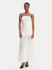 Bardot Sukienka wieczorowa Solana Mesh 59875DB2 Biały Slim Fit. Białe kombinezony Bardot, bez wzorów, z meshu, wizytowe, bez kołnierzyka, bez ramiączek. Za 409,99 zł.