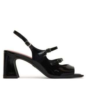 Sandały Tamaris. Czarne sandały Tamaris, bez wzorów, bez obcasa, na słupku, bez zapięcia. Za 299,99 zł.