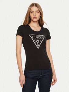 Guess T-Shirt SS CN SHINY TRIANGLE Czarny Shirt Fit. Czarne t-shirty Guess, m, z aplikacjami, z bawełny, bez kołnierzyka, bez ramiączek. Za 99,99 zł.