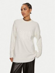 Patrizia Pepe Sweter 8K0238 K207-W146 Biały Regular Fit. Białe swetry klasyczne Patrizia Pepe, z wiskozy, bez kołnierzyka. Za 594,99 zł.