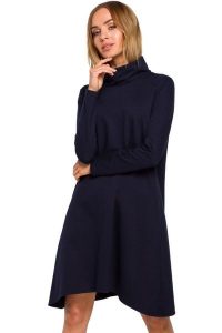 Sukienka trapezowa asymetryczna z golfem bawełniana granatowa. Sukienki Sukienki.shop, na co dzień, na jesień, m, bez wzorów, z bawełny, z asymetrycznym kołnierzem, bez ramiączek, asymetryczne. Za 149,00 zł.