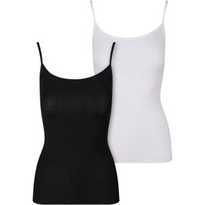 Damski tank top Urban Classics Bamboo (x2). Białe topy Urban Classics, bez wzorów, eleganckie, bez kołnierzyka, bez ramiączek. Za 102,50 zł.