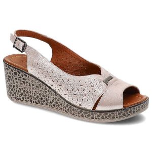 Różowe Sandały Lanqier Damskie Buty Na Lato. Czerwone sandały Lanqier, w ażurowe wzory, ze skóry, bez obcasa, na koturnie, bez zapięcia. Za 159,00 zł.