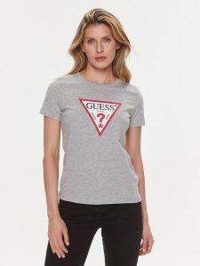 Guess T-Shirt W1YI1 BI3Z14 Szary Slim Fit. Szare t-shirty Guess, m, z aplikacjami, z bawełny, bez kołnierzyka, bez ramiączek. Za 99,99 zł.