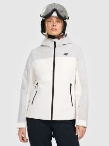 4F Kurtka narciarska membrana 5000 damska - biała XXL. Białe kurtki 4f, na zimę, xxl, bez wzorów, z materiału, bez kaptura. Za 399,99 zł.