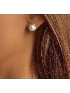 Eclat d'Argent Srebrne kolczyki-wkrętki z cyrkoniami i perłami rozmiar: onesize. Białe kolczyki Eclat d'Argent, z cyrkonią, srebrne. Za 130,99 zł.