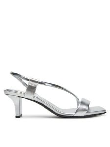 Calvin Klein Sandały Heel Sandal 50 Squared Metallic HW0HW02560 Srebrny. Szare sandały Calvin Klein, bez wzorów, ze skóry, bez obcasa, na słupku, bez zapięcia. Za 519,99 zł.