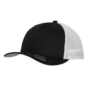 Dwukolorowa Siatkowa Czapka Z Daszkiem. Niebieskie czapki FLEXFIT, bez wzorów, sportowe. Za 87,99 zł.