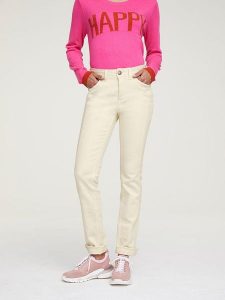 Heine Dżinsy - Slim fit - w kolorze kremowym rozmiar: W20. Brązowe jeansy Heine, bez wzorów, z podwyższonym stanem. Za 90,45 zł.