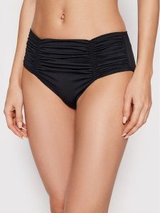 Seafolly Dół od bikini Gathered Front 40343-942 Czarny. Czarne bikini Seafolly, bez wzorów, z syntetyku. Za 259,99 zł.