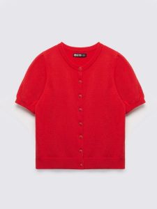 Sweter damski zapinany na guziki z krótkim rękawem czerwony Manona 603. Czerwone swetry klasyczne Big Star, l, z dzianiny, bez kołnierzyka. Za 139,99 zł.