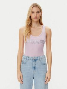 Guess Top W5GP29 KA0H1 Różowy Regular Fit. Czerwone topy Guess, s, z aplikacjami, z bawełny, bez kołnierzyka, bez ramiączek. Za 109,99 zł.