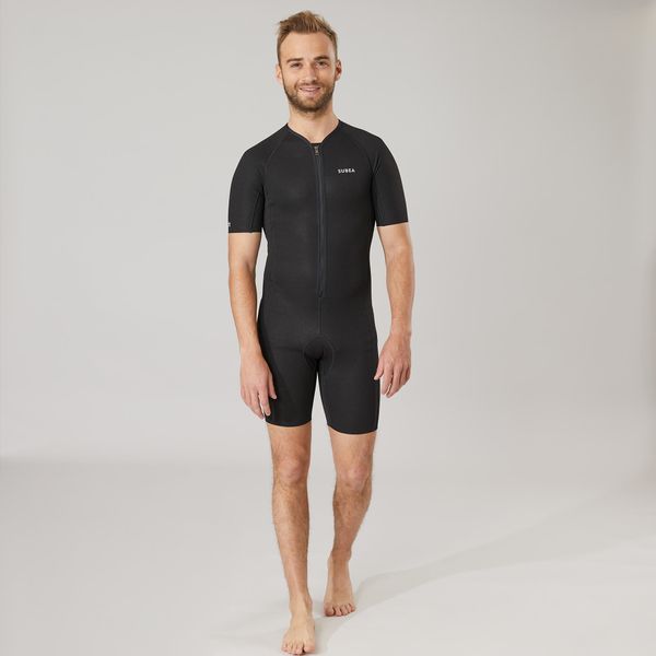 Krótka pianka pod kombinezon nurkowy Subea SCD 1 mm. Czarne kombinezony DECATHLON, l, bez wzorów, z gumy, sportowe, bez kołnierzyka, bez ramiączek, krótkie. Za 259,99 zł.