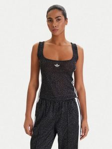 Adidas Top KD2838 Czarny Slim Fit. Czarne topy ADIDAS, s, bez wzorów, z syntetyku, bez kołnierzyka, bez ramiączek. Za 149,99 zł.