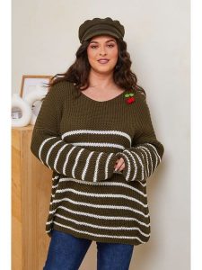 Curvy Lady Sweter w kolorze khaki rozmiar: 40/42. Brązowe swetry oversize Curvy Lady, z aplikacjami, ze splotem, bez ramiączek. Za 115,77 zł.