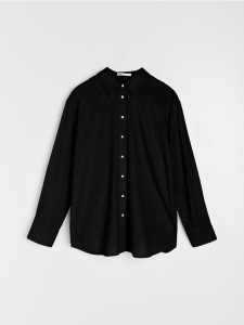 Koszula z domieszką lnu - czarny. Czarne koszule Sinsay, xl, bez wzorów, bez kołnierzyka, bez ramiączek. Za 49,99 zł.