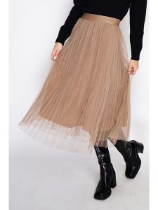 ASSUILI Spódnica w kolorze beżowym rozmiar: 38. Brązowe spódnice Assuili, bez wzorów, z tiulu, klasyczne, midi. Za 174,95 zł.